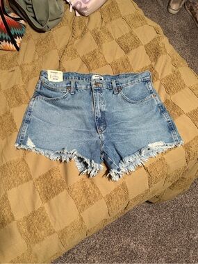 Wrangler Distressed Medium Blue Denim Cutoff Shorts